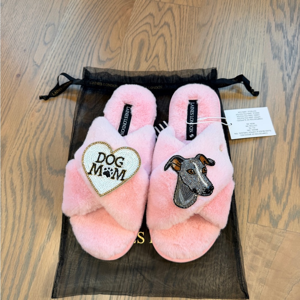 Wolf & Badger Laines London Pink Fuzzy Sighthound Dog Mom Slippers - Medium 7-8 - Picture 8 of 8